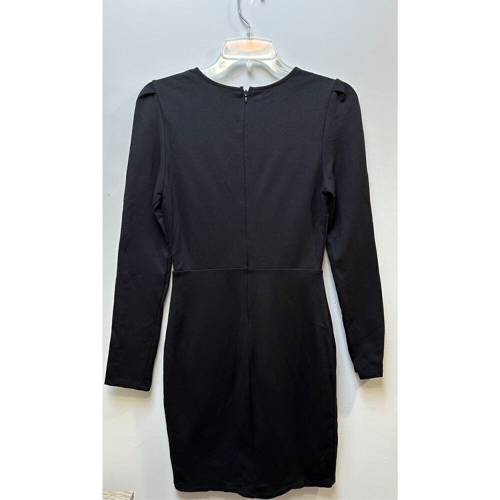 Lulus black long sleeve mini dress deep v-neck back zipper size Medium #16-1592 - Picture 4 of 4